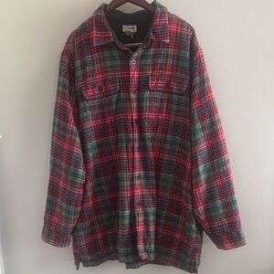 L.L. Bean Red and Green Plaid Fleece Lined Flannel Shirt Jacket